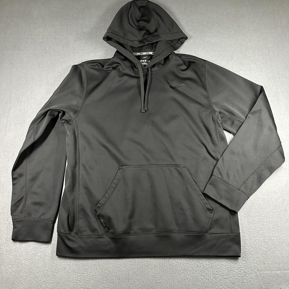 Nike Therma-Fit Hoodie Mens Large Black Pullover Kangaroo Pocket 465784-010